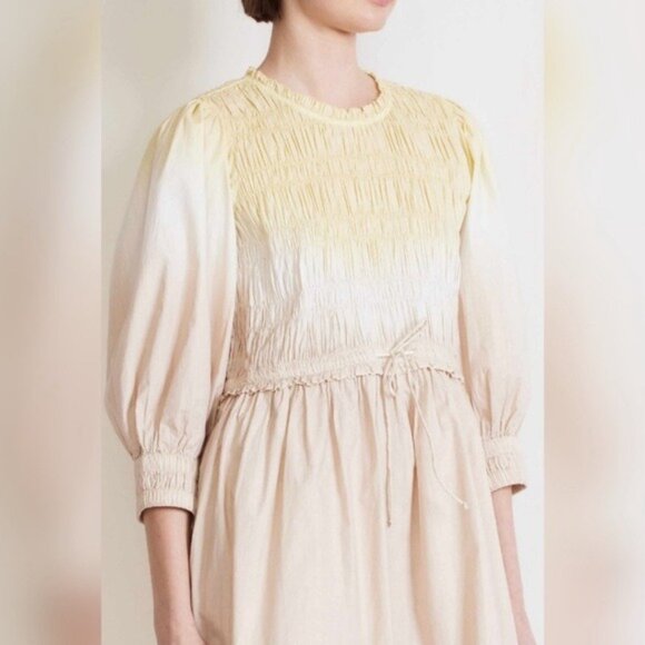 NWT APIECE APART ALDEA Smocked ORGANIC COTTON Ombre Dip Dye Mini‎ Dress MEDIUM - Picture 3 of 16